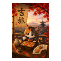 Söt japansk anime katt kimono Mount Fuji höst