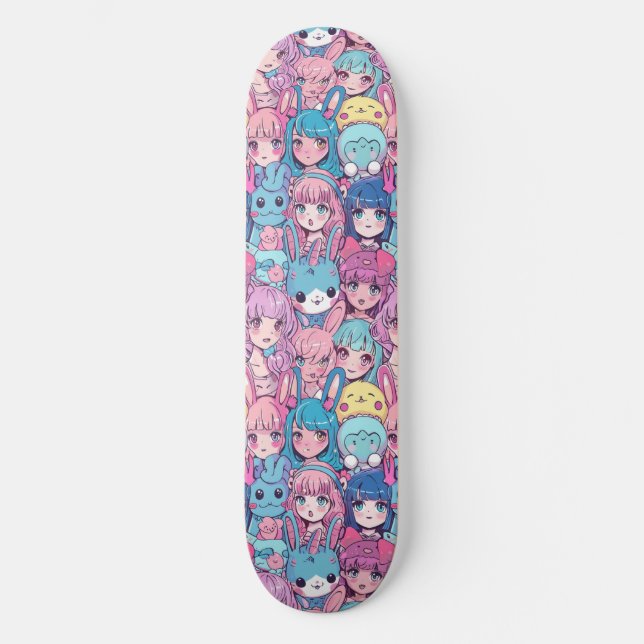 Söt japansk anime-tjej mönster skateboard (Framsida)