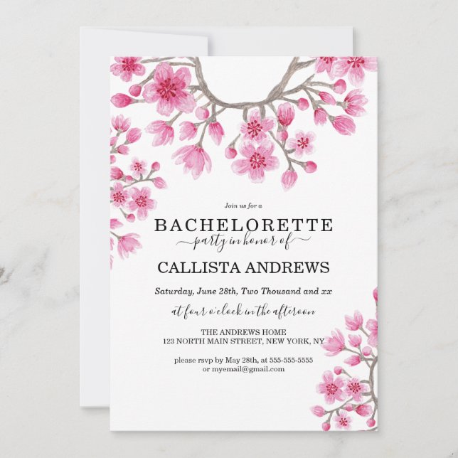 Söt Japansk Cherry Blommar Blommigt Bachelorette Inbjudningar (Framsida)