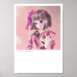 Söt Japansk flicka med Fläkt Poster