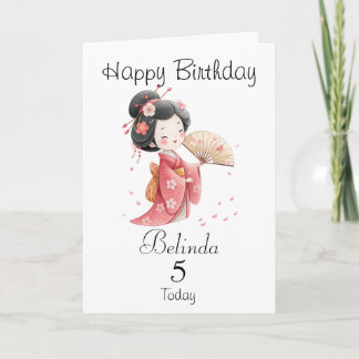 Söt japansk/Geisha-flicka Personlig födelsedag Kort