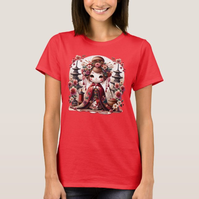 Söt japansk geisha-scen t shirt (Framsida)
