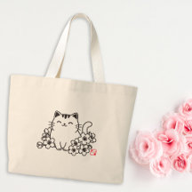 Söt japansk katt och Sakura med "Neko"-stämpel