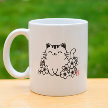Söt japansk katt och Sakura med "Neko"-stämpel
