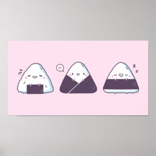 Söt japansk mat Onigiri-kritsteckningar Roligt Poster