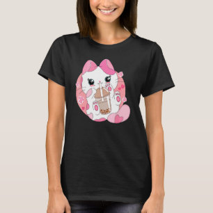 Söt japansk neko katt dricker boba bubbel-te t shirt
