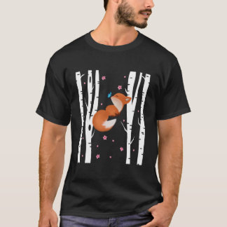 Söt japansk räv Körsbärsblom Sakura Vit Björk T Shirt