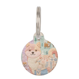 Söt japansk Shiba Inu lapptäcke blommönster Djurbricka