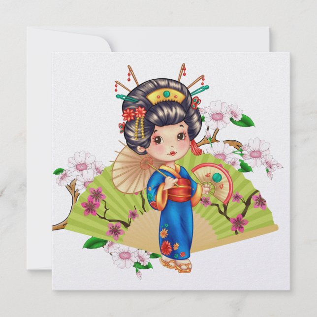 Söt Japanskt flickinbjudan Inbjudningar (Framsida)