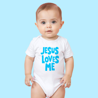 Söt "Jesus älskar mig" i blått för baby bodysuit T Shirt