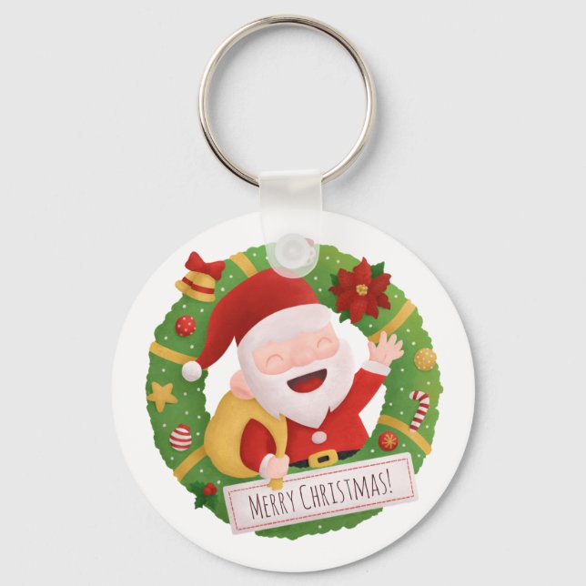 Söt jolly farbror Tomte julkrans Nyckelring (Framsida)