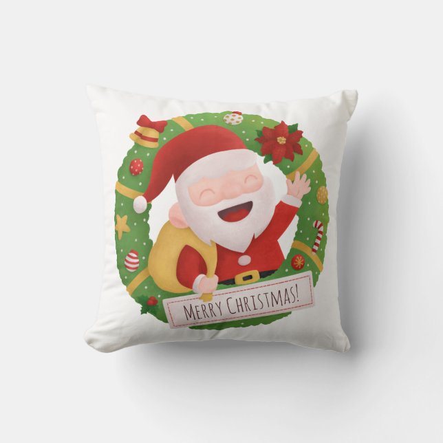 Söt jolly jul tomte julkrans kastkudde kudde (Framsida)