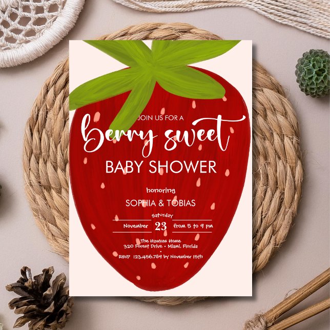 Söt jordgubb baby shower inbjudningar (Skapare uppladdad)
