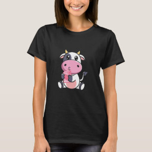Söt jordgubb mjölk ko rolig gård djur älskare t shirt