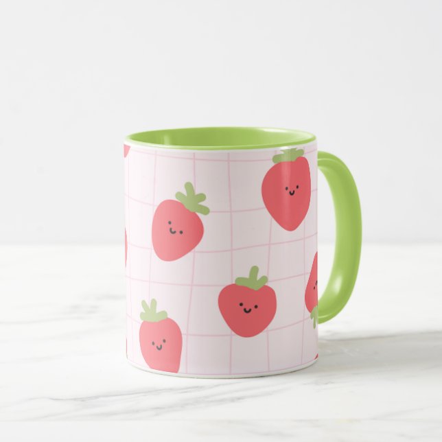 Söt jordgubbdesign – Kawaii jordgubbe Mugg (Framsida höger)