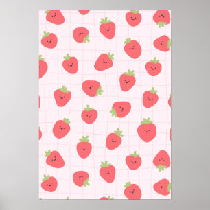 Söt jordgubbdesign – Kawaii jordgubbe Poster