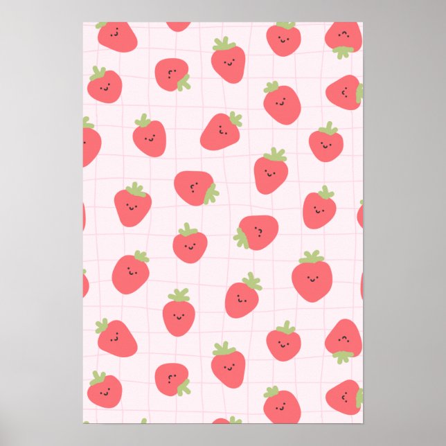 Söt jordgubbdesign – Kawaii jordgubbe Poster (Framsidan)