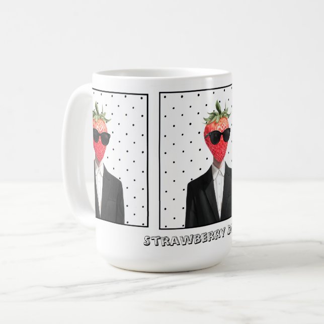 Söt jordgubbe i solglasögon-mugg kaffemugg (Framsida vänster)