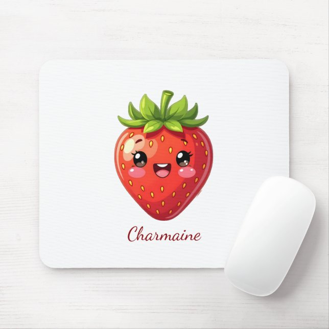 Söt jordgubbe kawaii med monogram musmatta (Med mus)