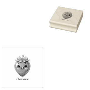 Söt jordgubbe kawaii med monogram stämpel
