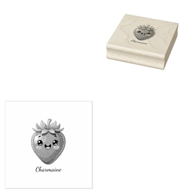 Söt jordgubbe kawaii med monogram stämpel (Stämplad)