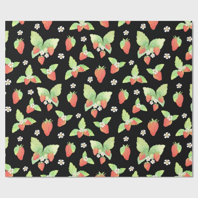 Söt Jordgubbe Vattenfärg Botaniskt Mönster Presentpapper (Platt)