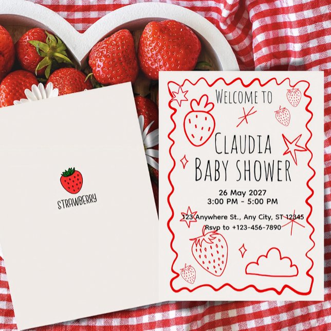 Söt jordgubbs baby shower inbjudan (Skapare uppladdad)