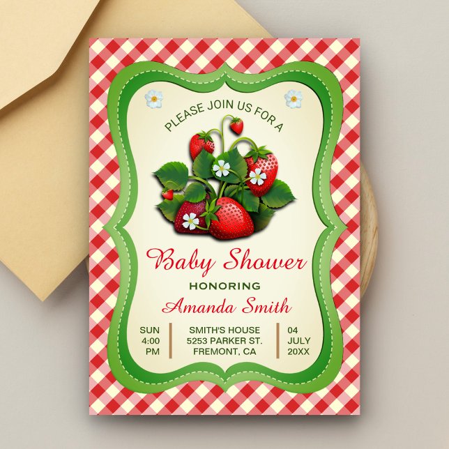 Söt jordgubbs-baby shower-inbjudan inbjudningar (Skapare uppladdad)
