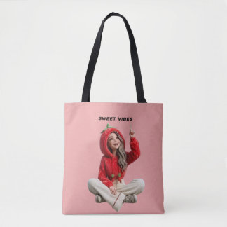Söt jordgubbs hoodie flicka söta vibbar tygkasse
