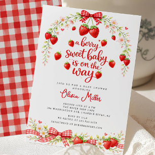Söt jordgubbs-inbjudan till baby shower inbjudningar