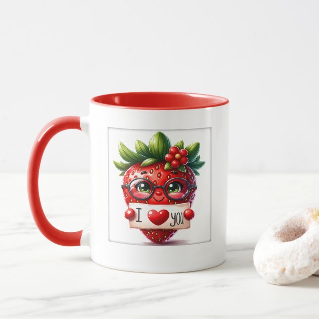Söt jordgubbs kärleksordskonst  mugg (Med munk)