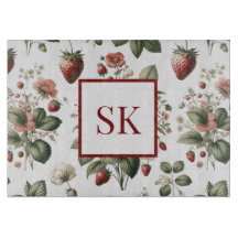 Söt jordgubbs- och blommönster anpassad monogram