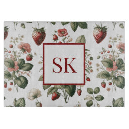 Söt jordgubbs- och blommönster anpassad monogram