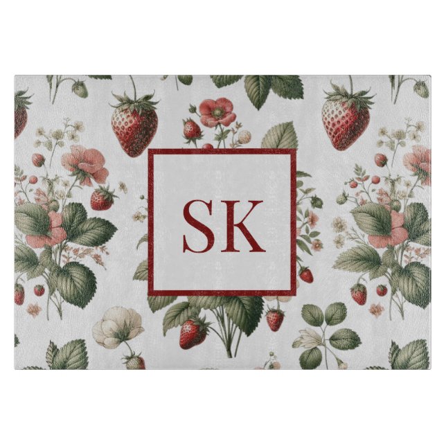 Söt jordgubbs- och blommönster anpassad monogram (Framsidan)