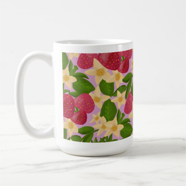Söt jordgubbs trädgård & botanisk blomster estetik kaffemugg (Vänster)
