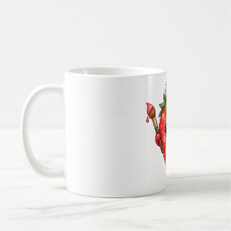 Söt jordgubbsartist som målar kaffemugg