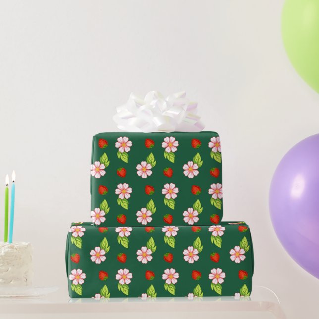 Söt jordgubbsblommig presentpapper (Festgåvor)
