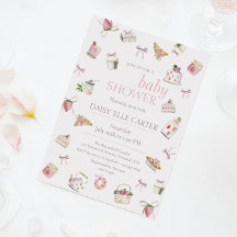 Söt Jordgubbsdessert Baby Shower Vattenfärg
