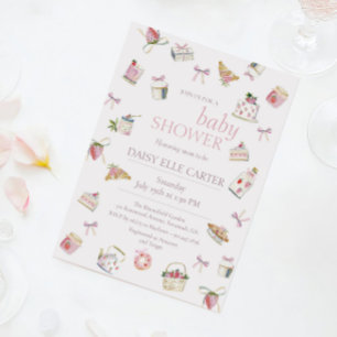 Söt Jordgubbsdessert Baby Shower Vattenfärg Inbjudningar