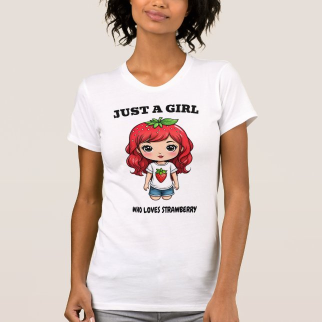 Söt Jordgubbsflicka Kawaii Konst T Shirt (Framsida)