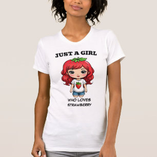Söt Jordgubbsflicka Kawaii Konst T Shirt