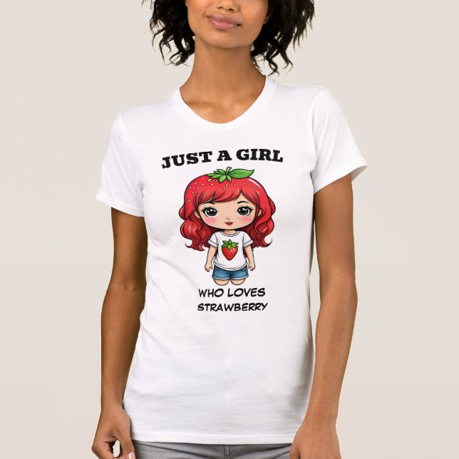 Söt Jordgubbsflicka Kawaii Konst T Shirt (Framsida)
