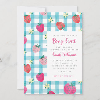 Söt jordgubbsgingham Baby Shower-inbjudan Inbjudningar