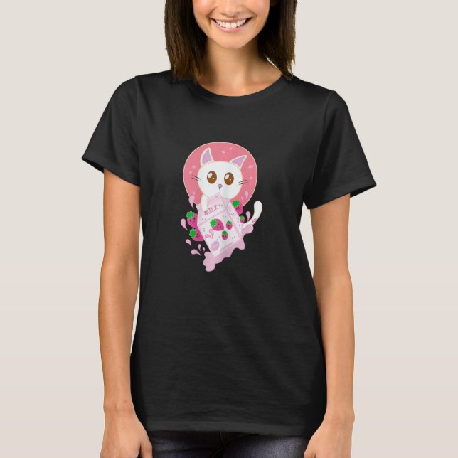 Söt Jordgubbskatt T Shirt (Framsida)