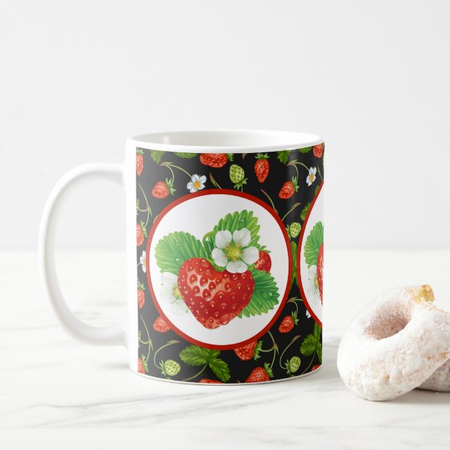 Söt jordgubbskökkök älskare kaffemugg (Med munk)