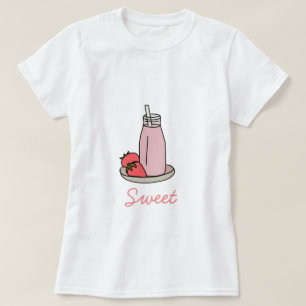 Söt jordgubbsmjölkskaka rosa söt t shirt