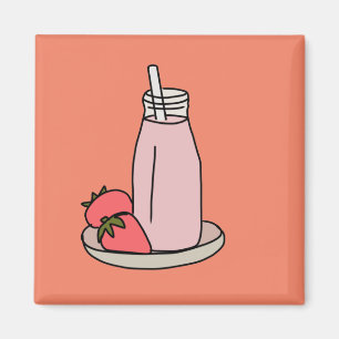 Söt jordgubbsmjölkskaka söt rosa magnet
