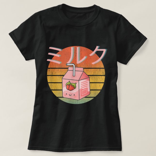 Söt jordgubbssmjölk Retrokonst T Shirt (Design framsida)