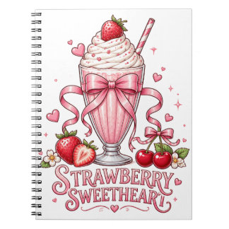 Söt jordgubbssmjölkshake rosa efterrätt anteckningsbok