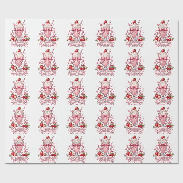 Söt jordgubbssmjölkshake rosa efterrätt presentpapper (Platt)